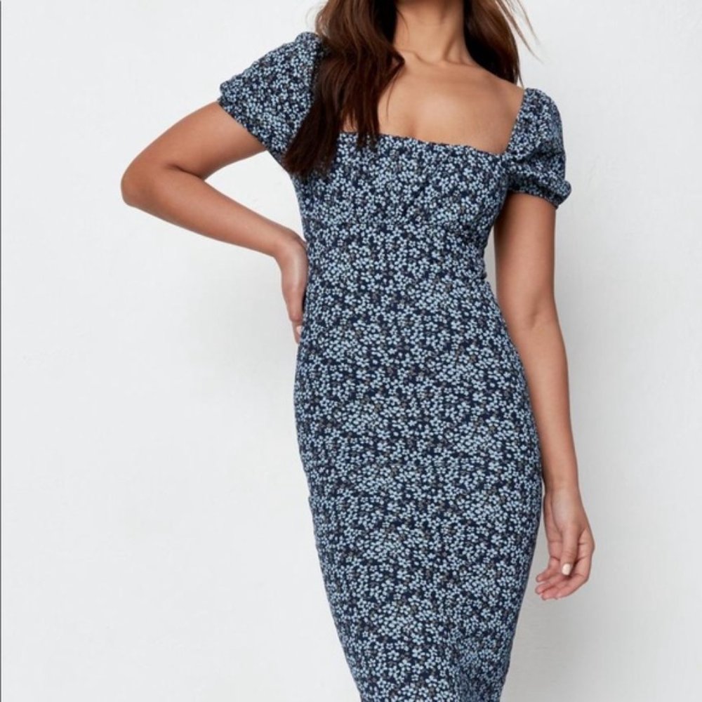 Missguided black ditsy floral print milkmaid bodycon midi dress